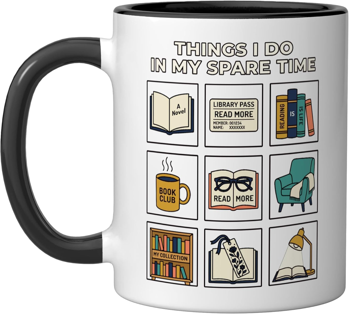 Taza cerámica para amante de libros negra/blanca