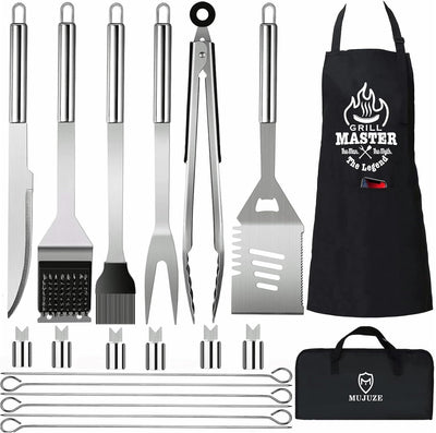 Juego utensilios parrilla exterior con delantal