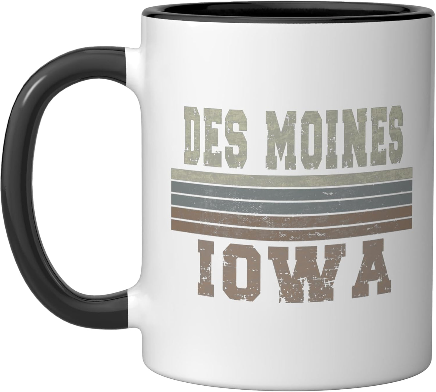 Taza cerámica Des Moines Iowa retro negra/blanca