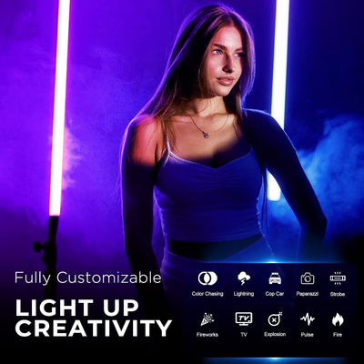 Tubo luz RGB LED 4ft control APP DMX 2800K-8000K estudio video