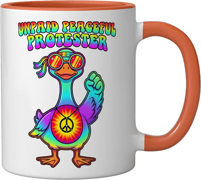 Taza Cerámica Protesta Ganso Humorístico Naranja/Blanco