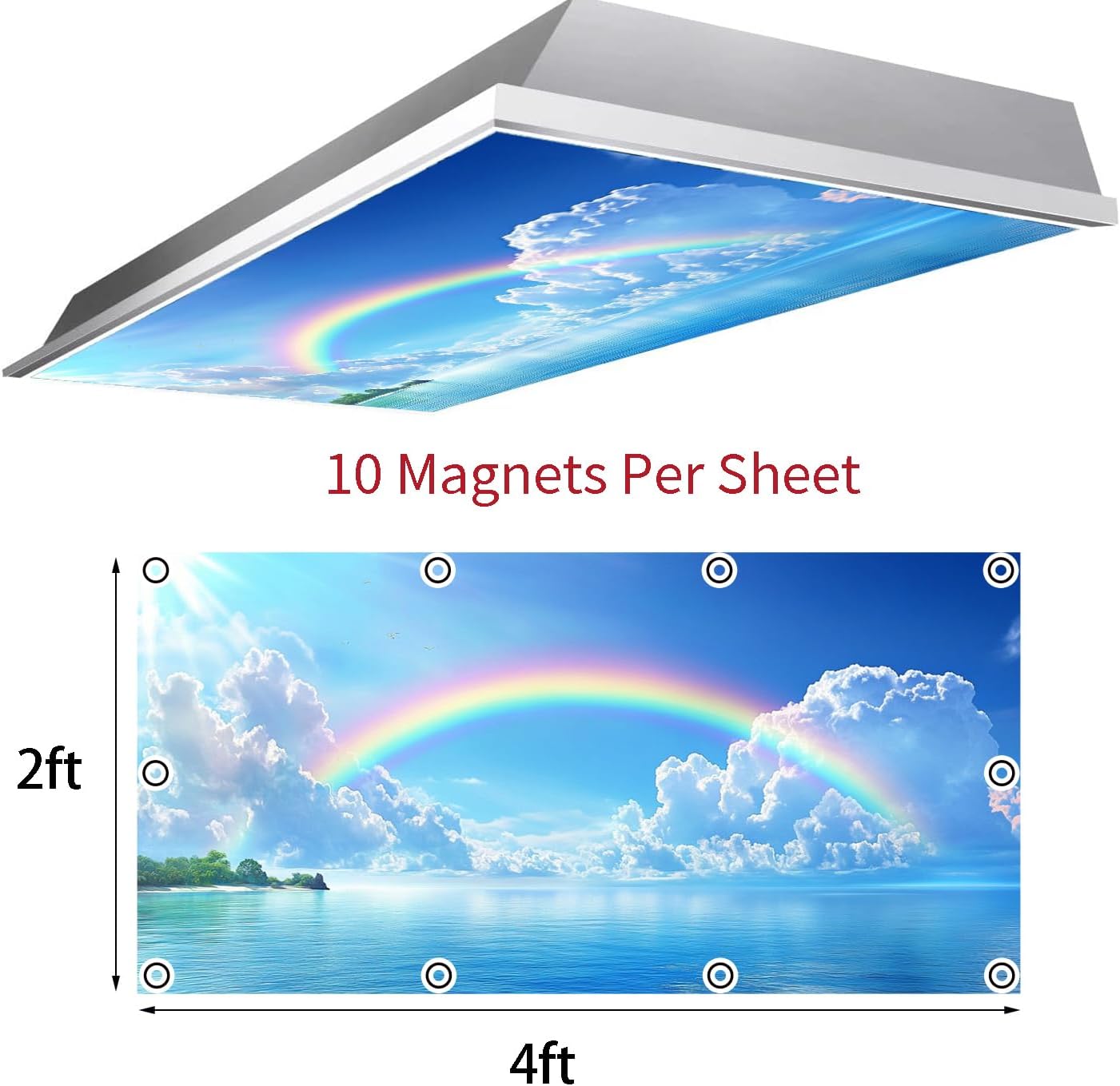 Pack 2 cubiertas luz fluorescente 2x4ft magnéticas para techo