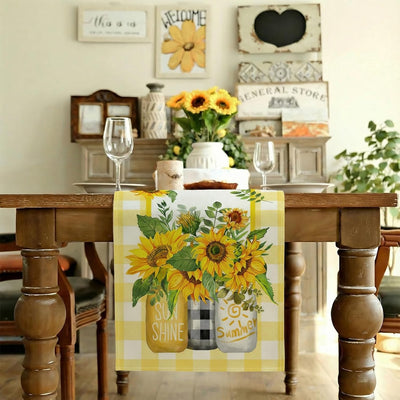 Camino de mesa de verano de girasol 13 x 48 pulgadas tarro Mason a cuadros de búfalo amarillo