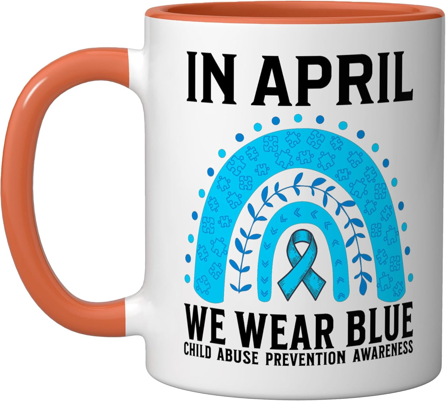 Taza Cerámica Consciente de Violencia Infantil Naranja/Blanco