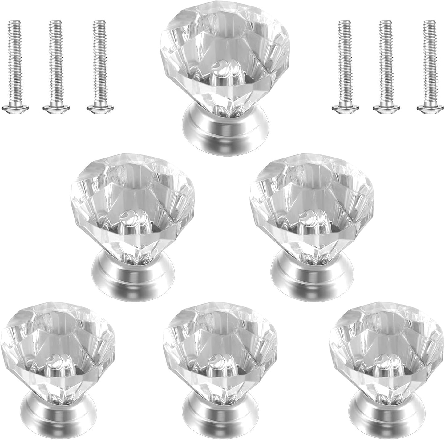 6 Pzas Manillas cristal diamante para muebles modernos