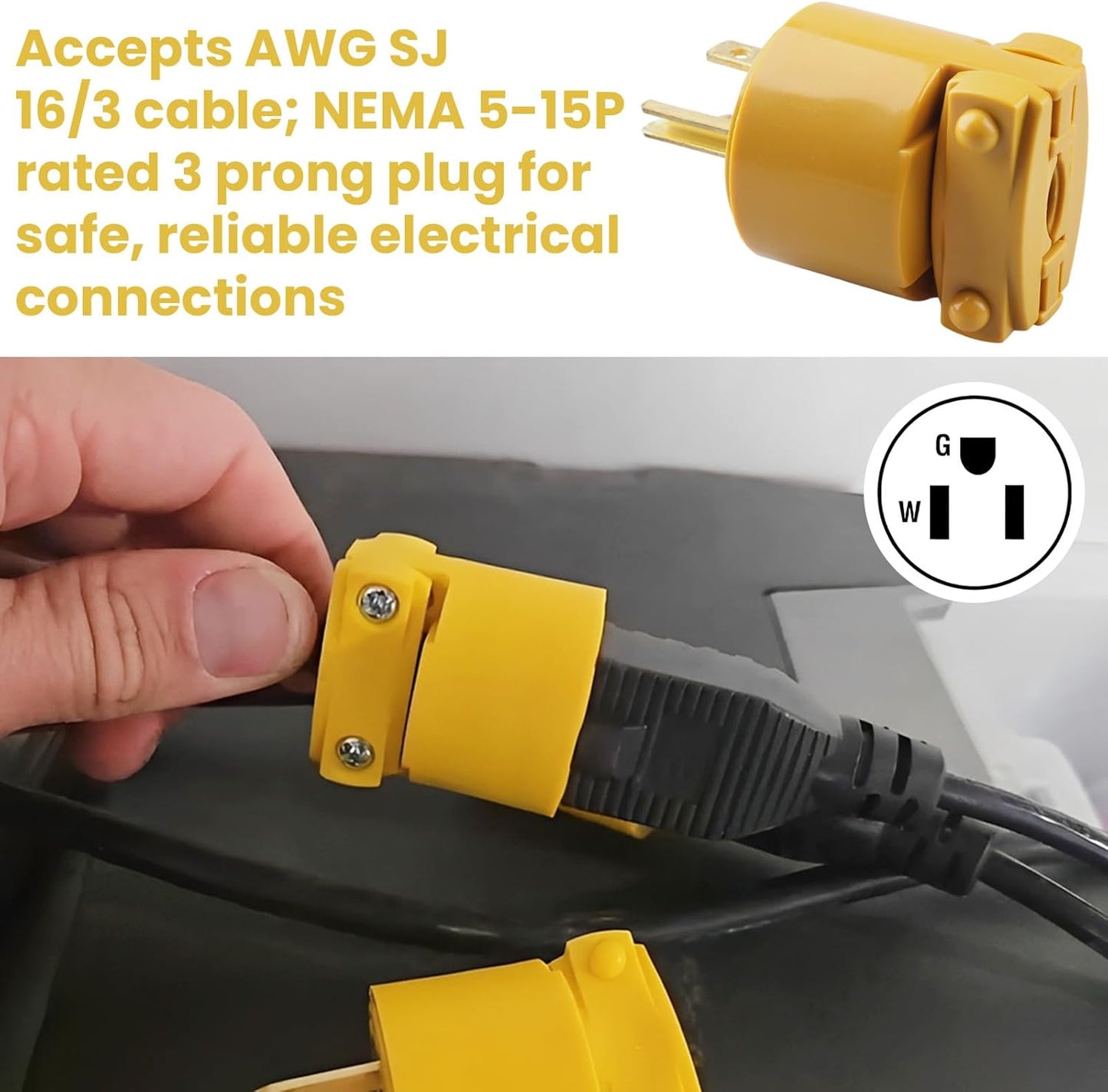 Enchufe 15A 125V 5-15P 3 cables comp para Leviton