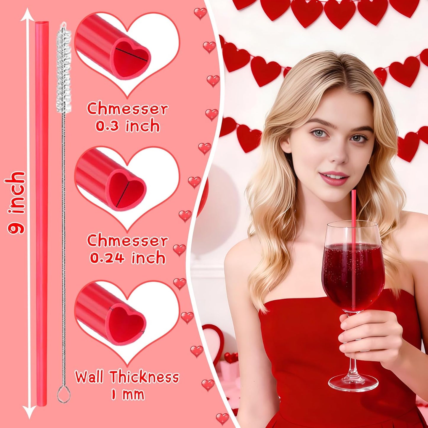 Pajitas corazón rojo reutilizables 100uds para bodas y fiestas