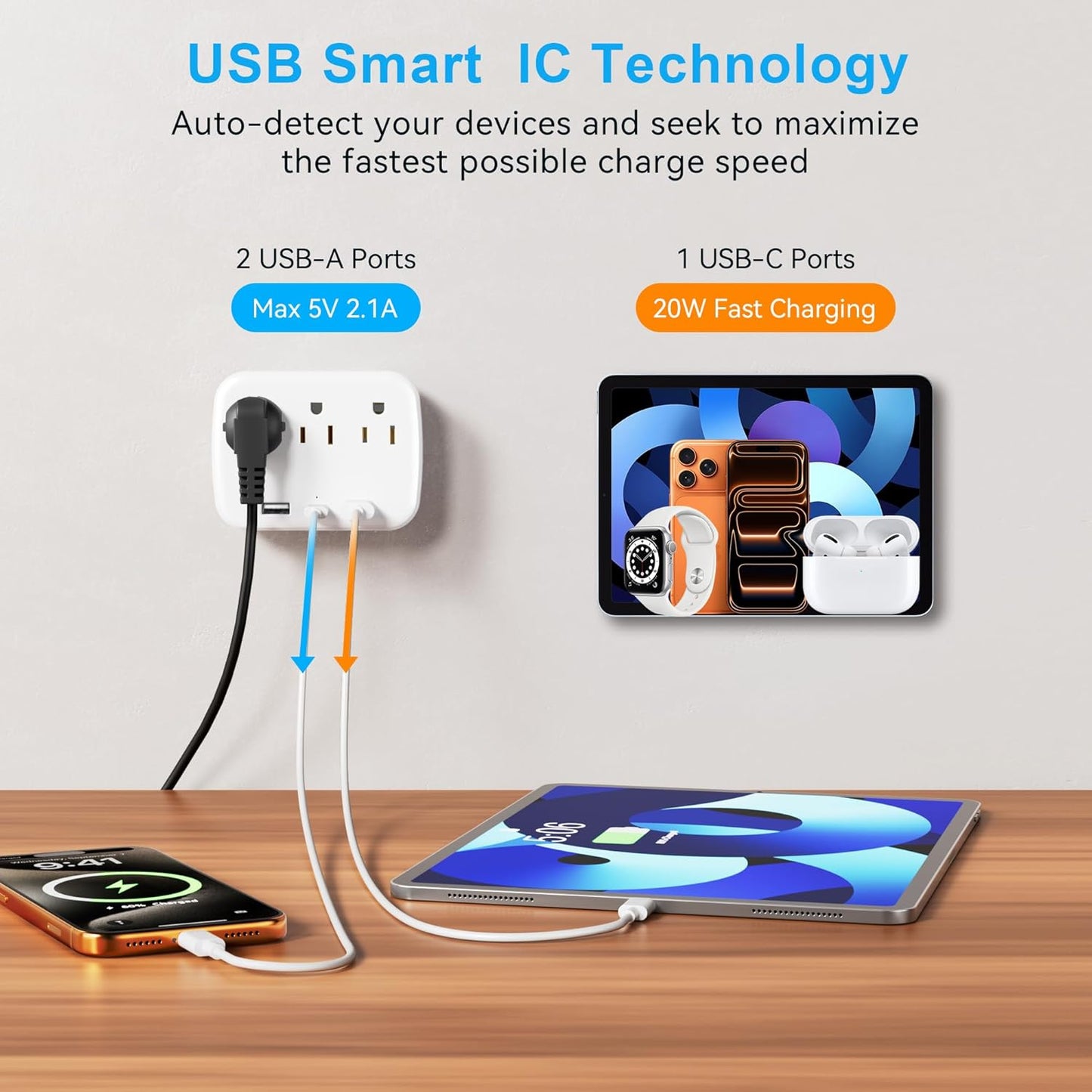 Paquete 2 Extensores Corriente con 3 Tomas y 3 Puertos USB