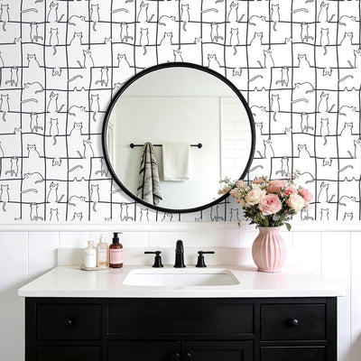 Papel tapiz gatos negros y blancos para baño y dormitorio