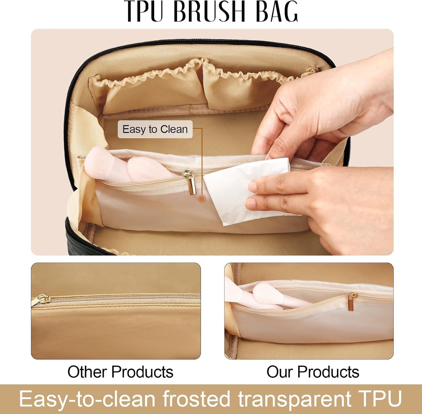 Bolsa maquillaje PU inicial con compartimentos para mujer