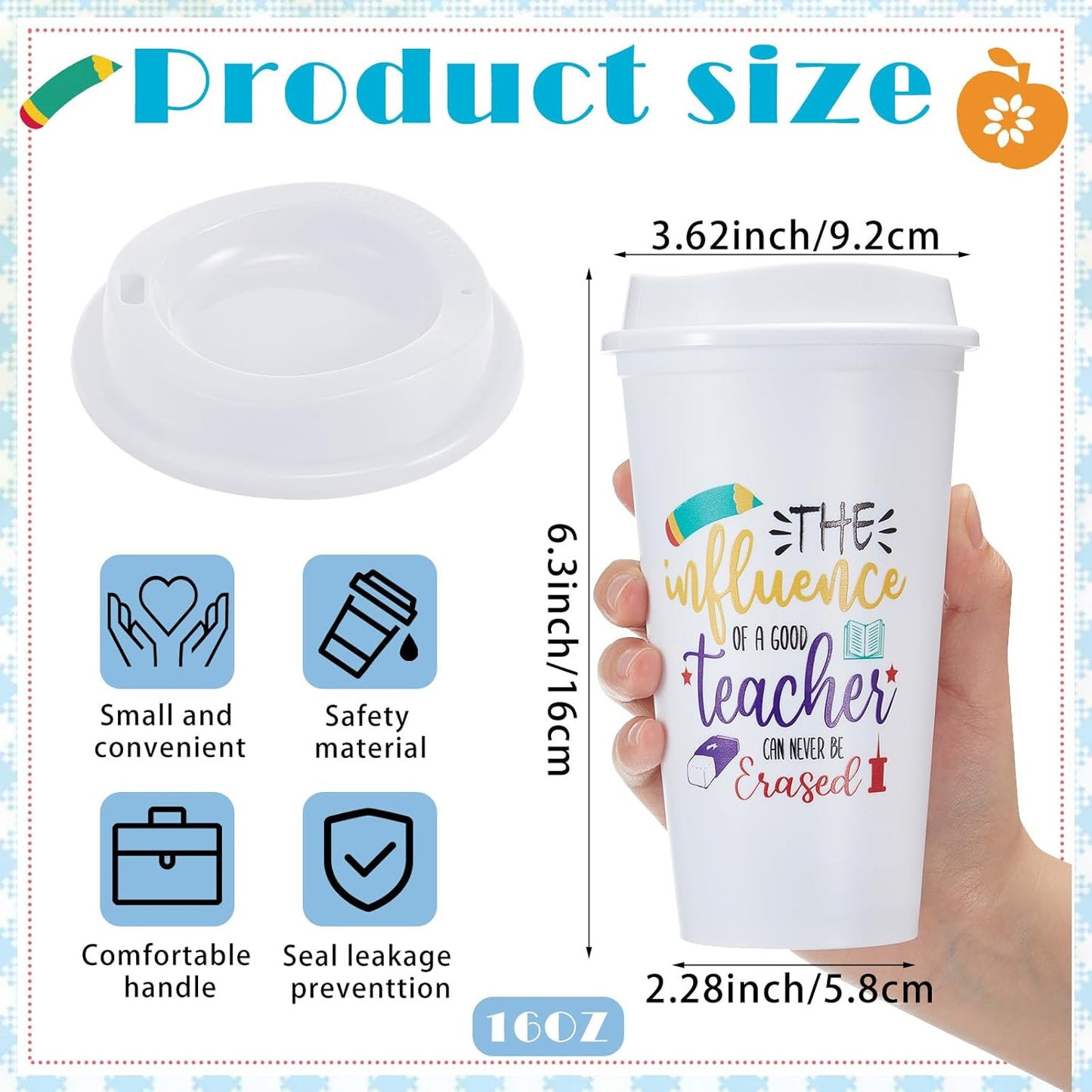 48 Vasos Plástico Multicolor con Tapas Regalo Profesores