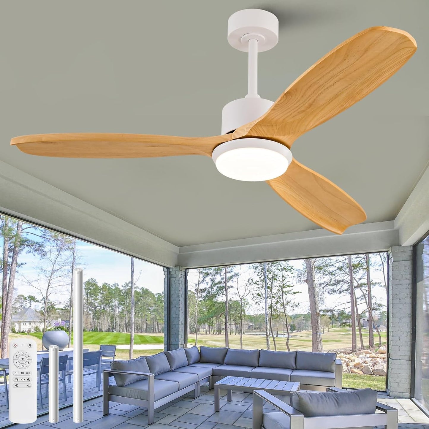 Ventilador techo 52pulg luces control remoto motor CC reversible