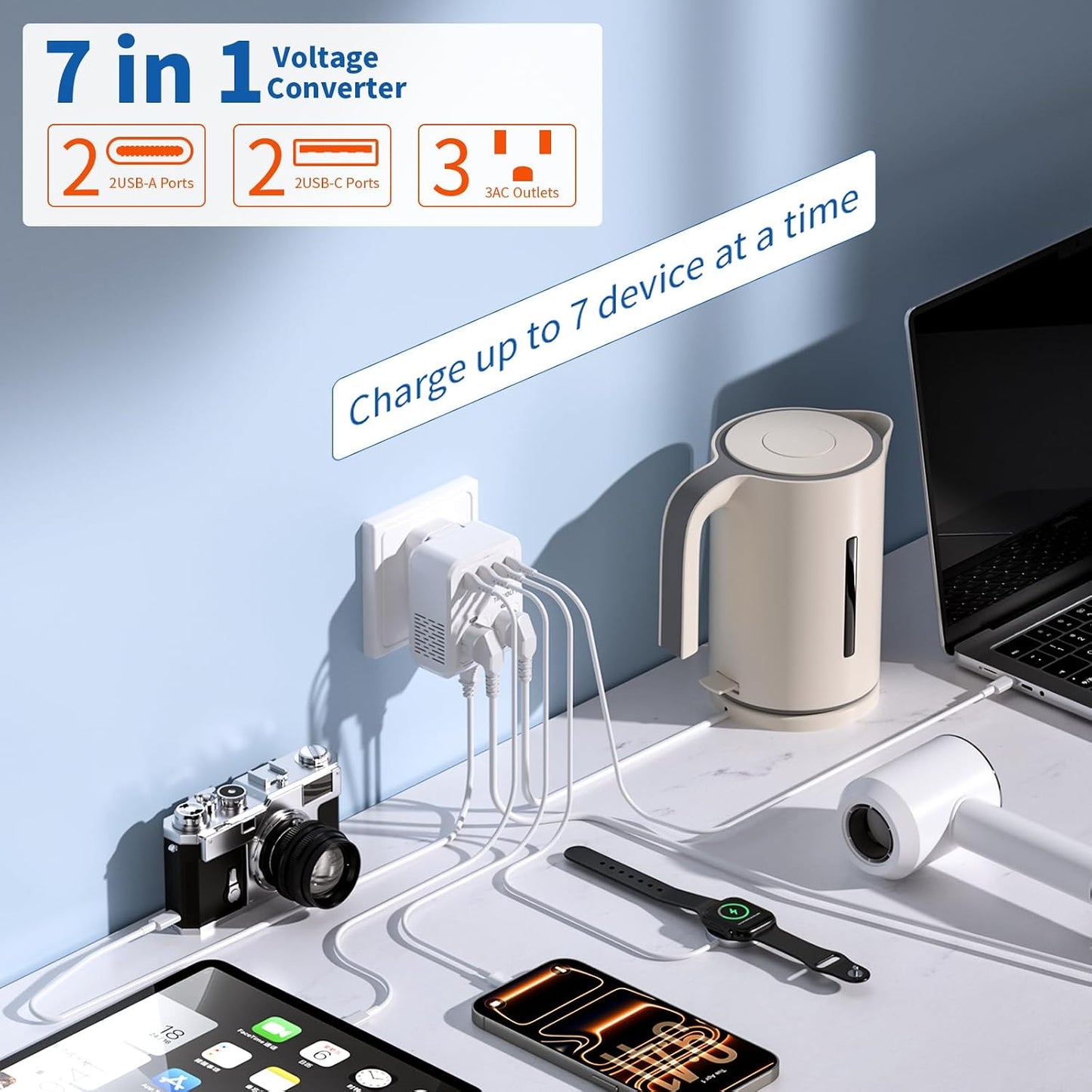 Convertidor voltaje 220V a 110V 2 USB-C PD20W viaje