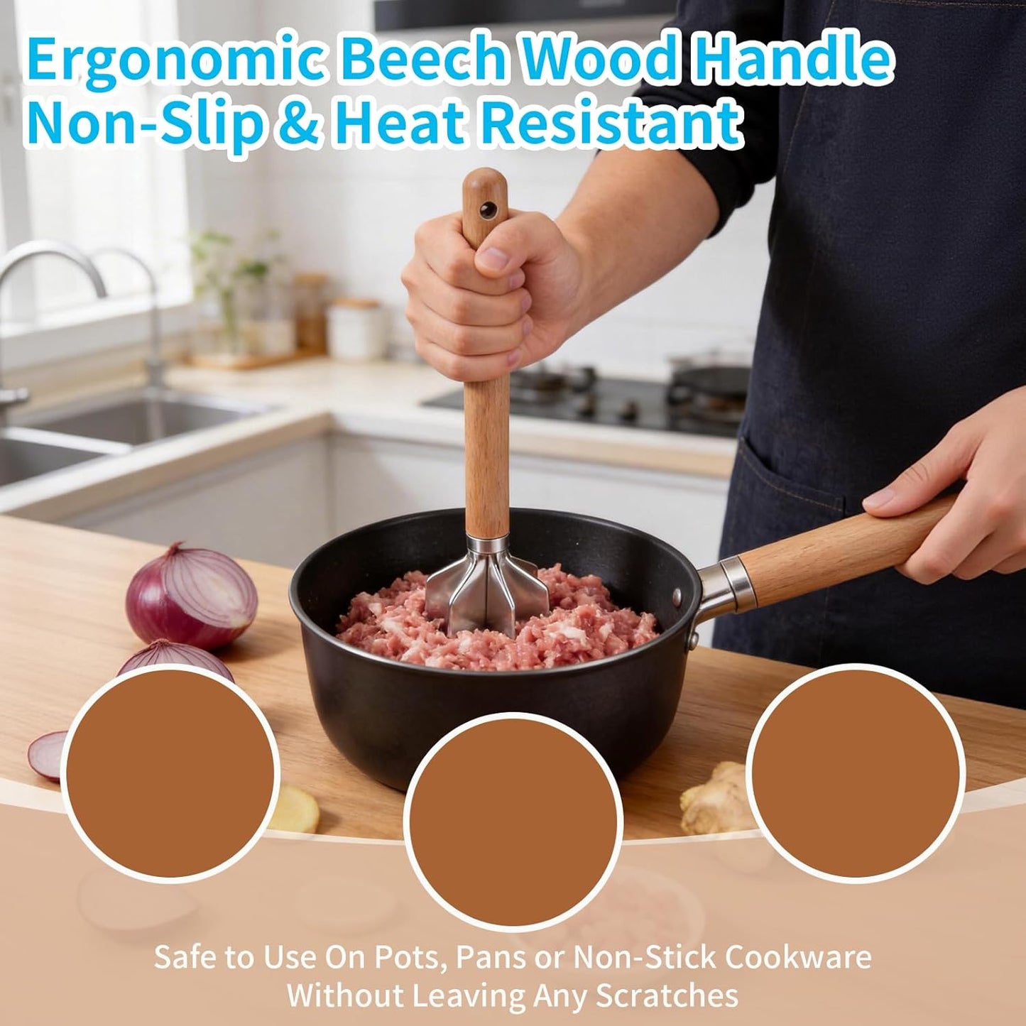 Picador de carne de acero inoxidable con 6 cuchillas curvas