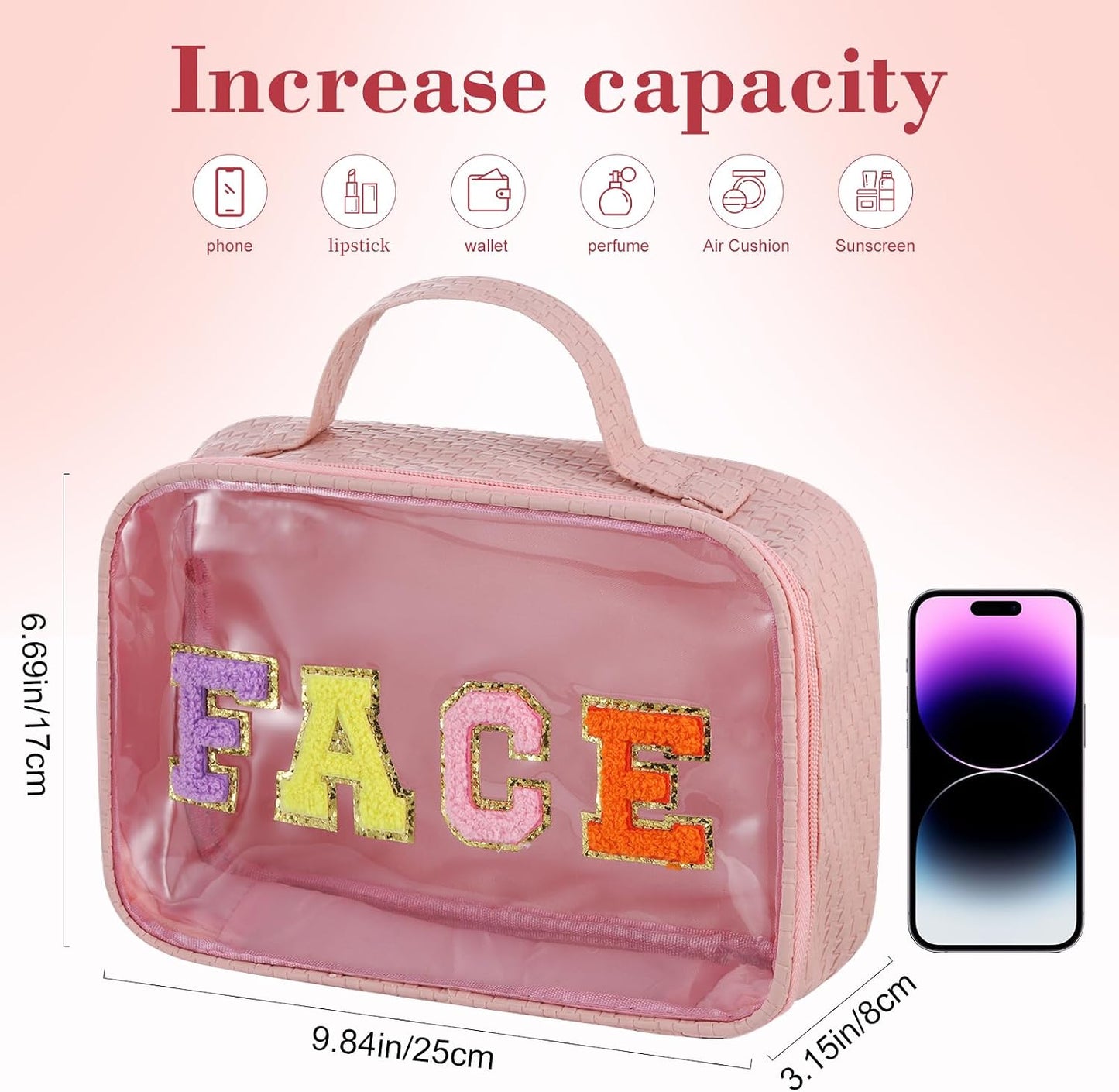 Bolsa maquillaje transparente con asa cremallera