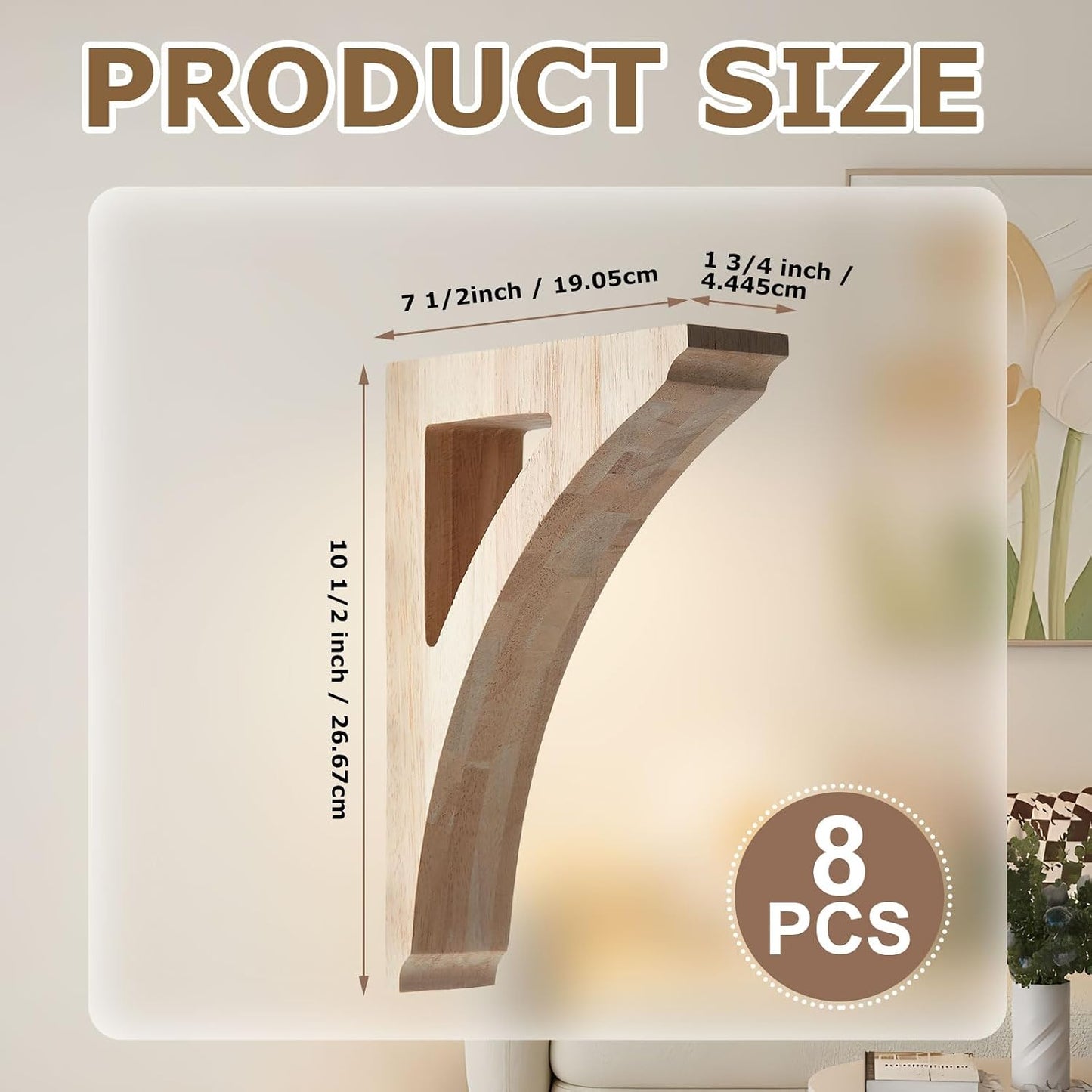 8 Pzas Soportes Madera Maciza 1 3/4x7 1/2x10 1/2pulg Pintables
