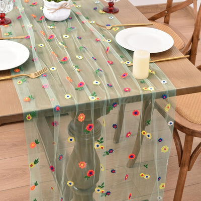 Camino mesa bordado margaritas 10ft tul cocina comedor decoración