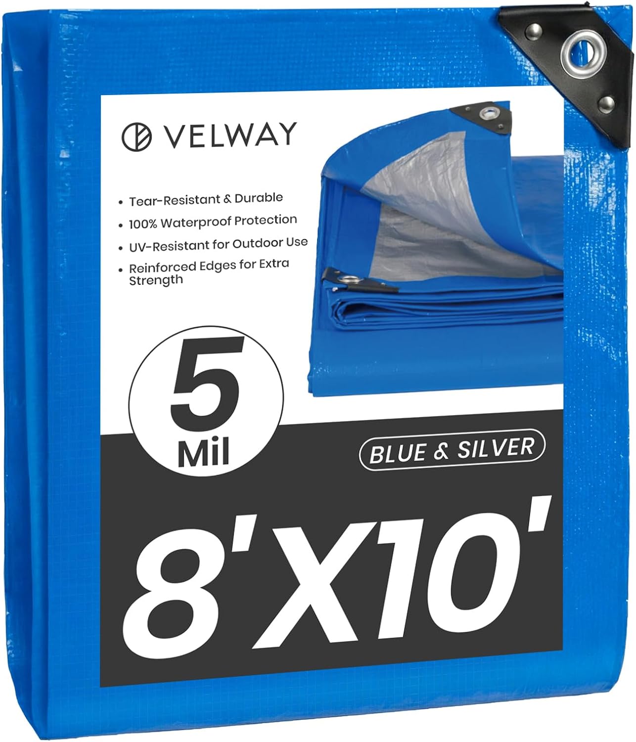 Lona impermeable polietileno 8x10ft 5mil reforzada ojales
