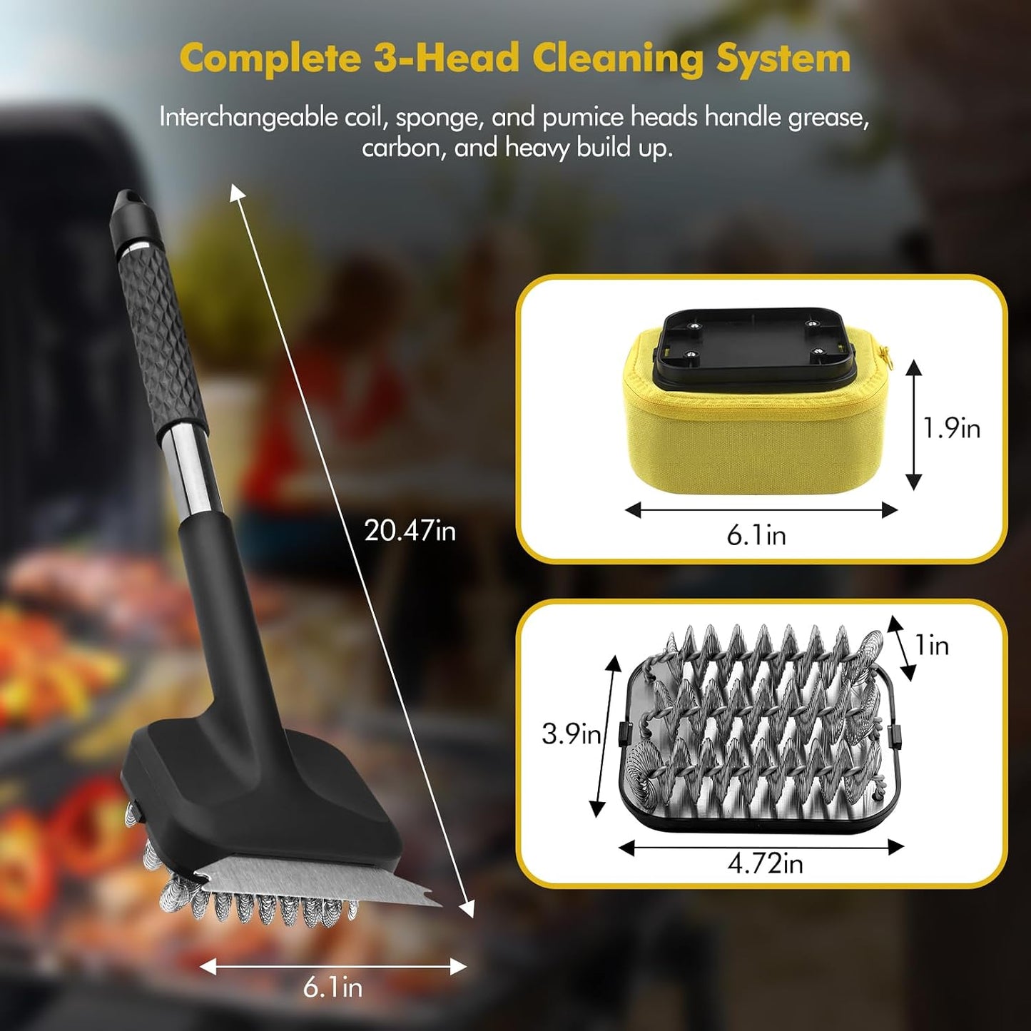 Cepillo parrilla sin cerdas 2 cabezales acero inox 304