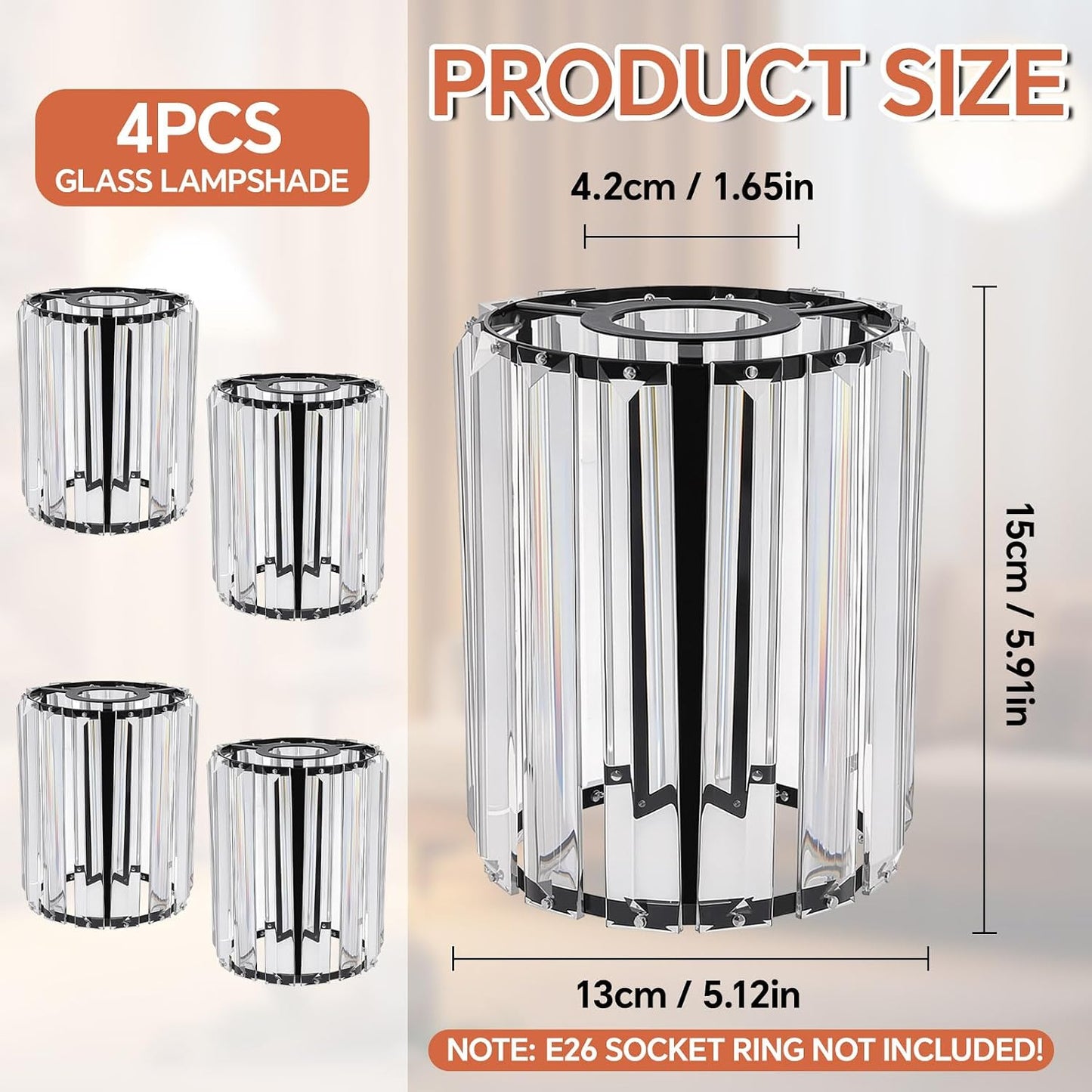 4 Pzas pantalla cristal E26/E27 1.65pulg x 5.1pulg