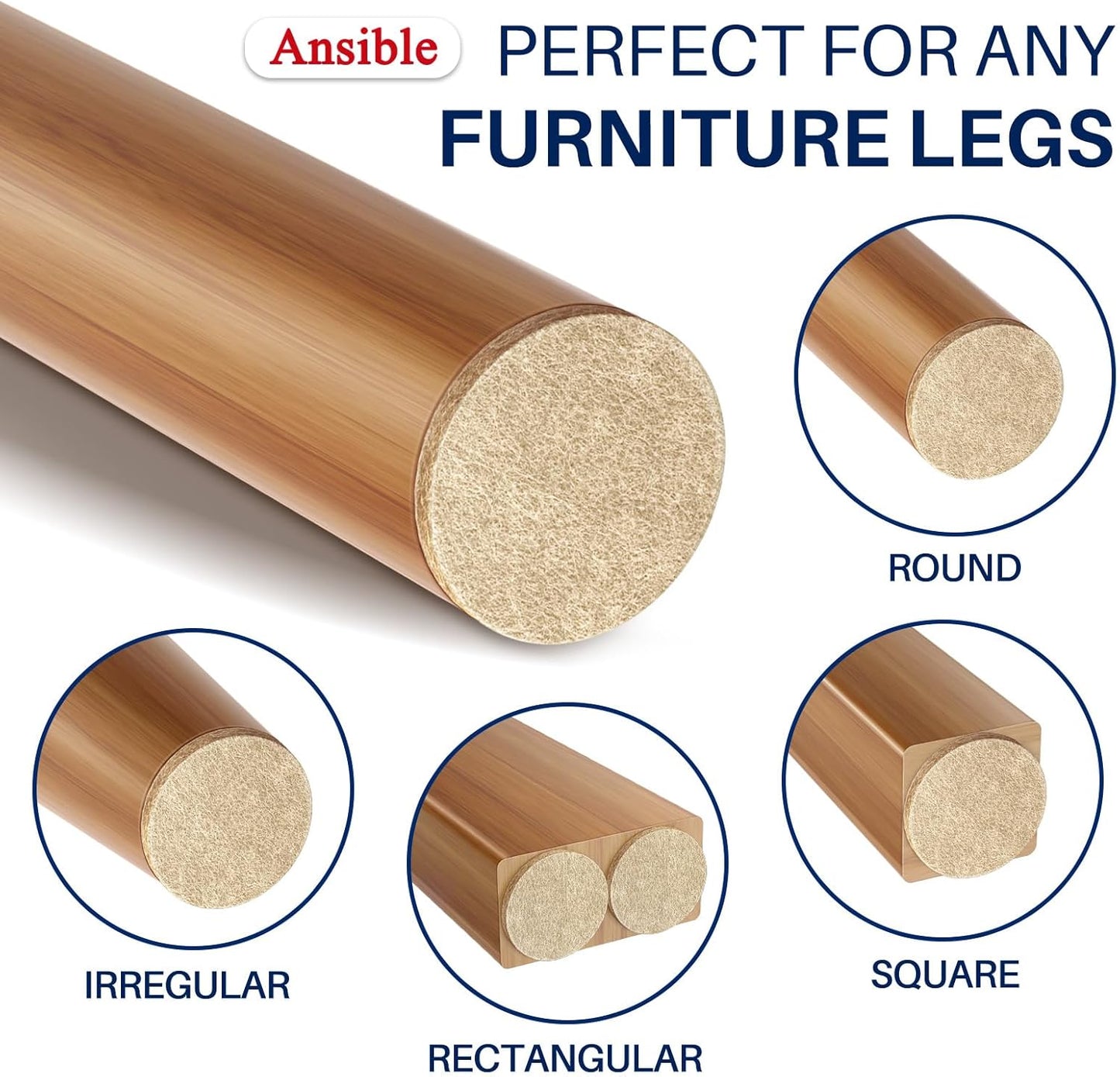 60 Almohadillas Fieltro para Patas Silla Redondas Beige