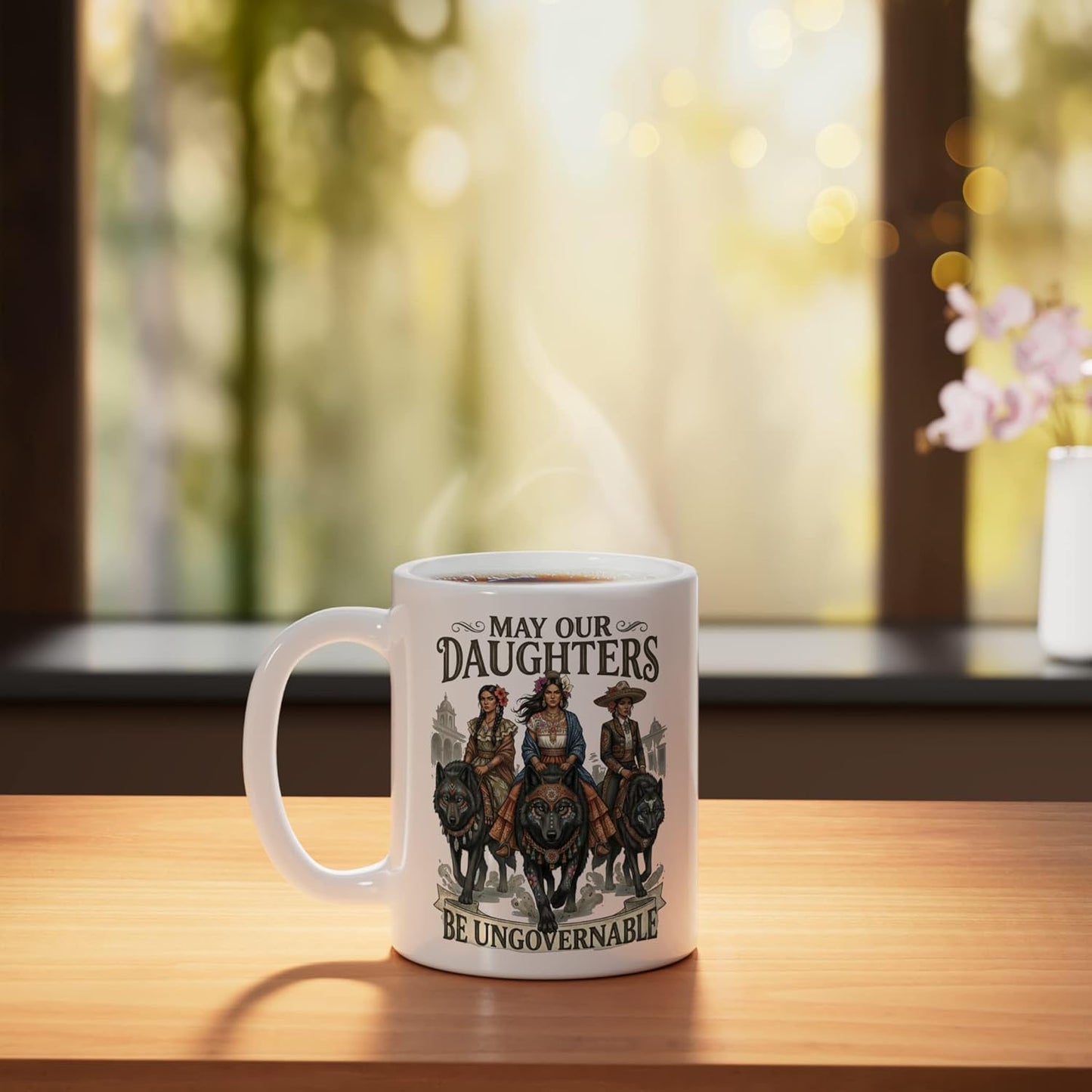 Taza Cerámica para Mamá Latina Feminista Blanca