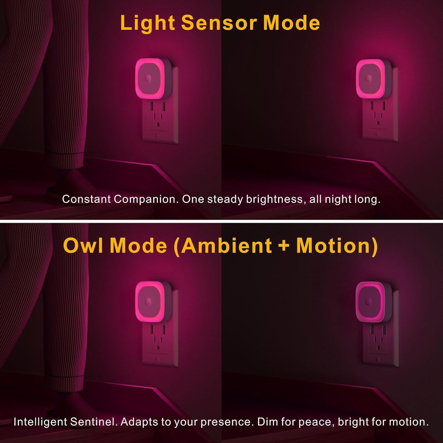 Luces nocturnas sensor movimiento amanecer rosa dormitorio