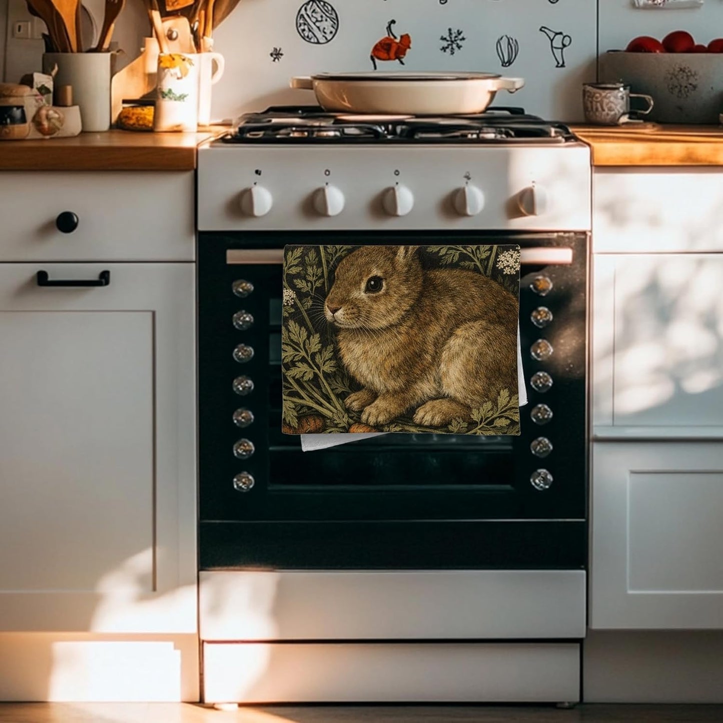 Toallas de cocina con diseño de conejo William Morris para decorar