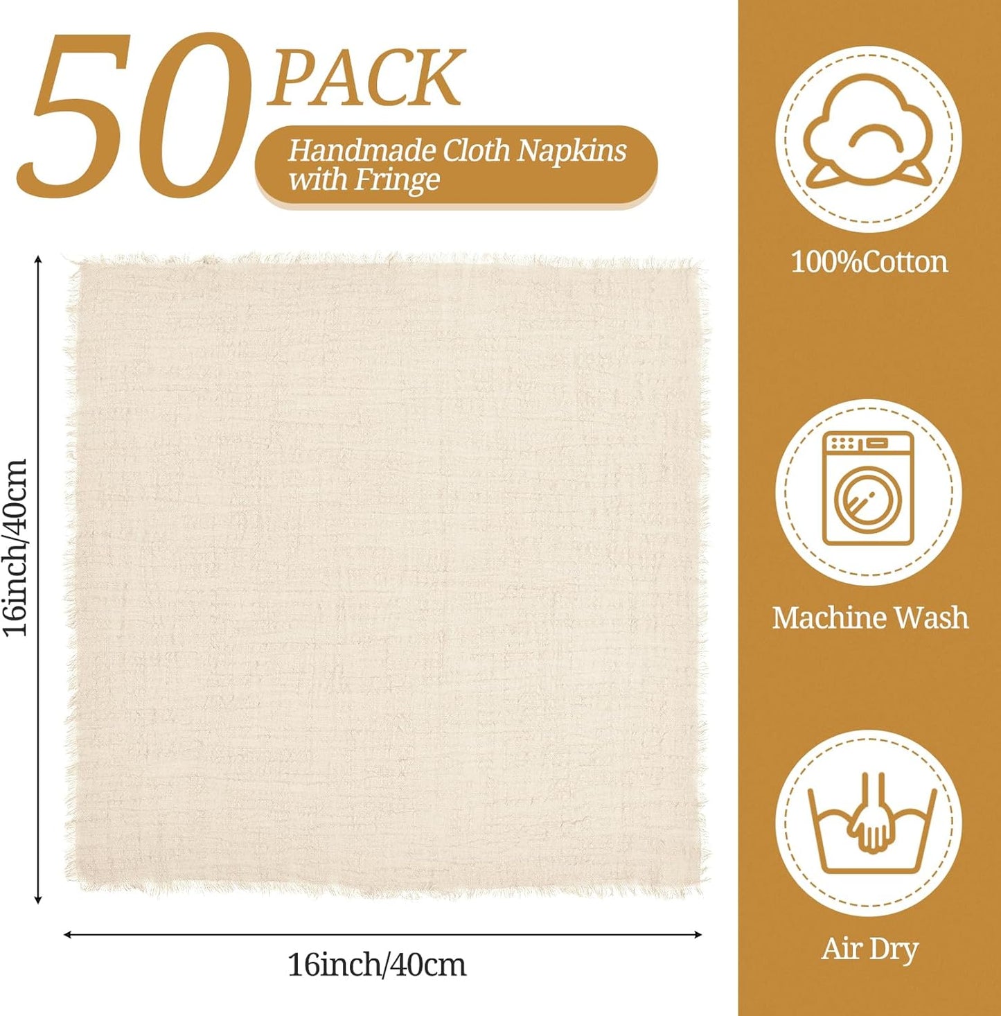 86 Pzas Servilletas Tela Lino Fringe 16x16 pulg
