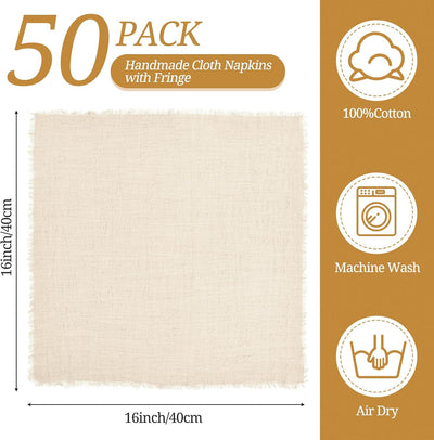 86 Pzas Servilletas Tela Lino Fringe 16x16 pulg