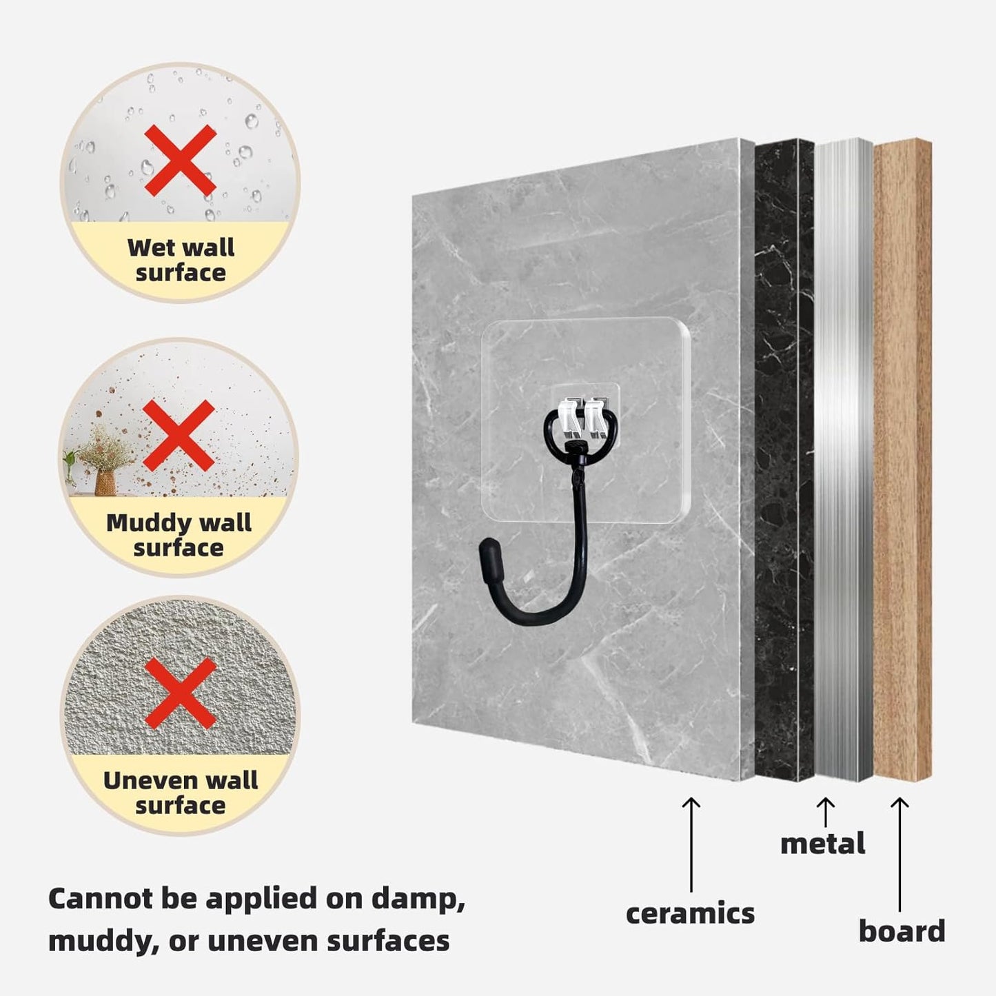 2 Ganchos Autoadhesivos para Colgar 44lb Baño Cocina