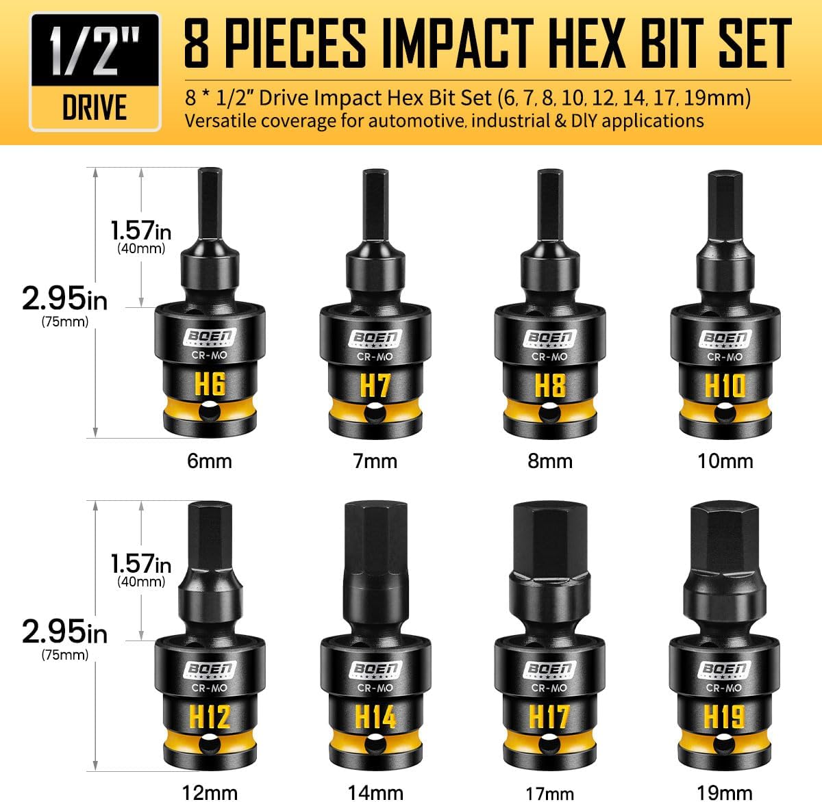 Juego 8 Pzas Brocas Hex 1/2pulg Acero CR-MO