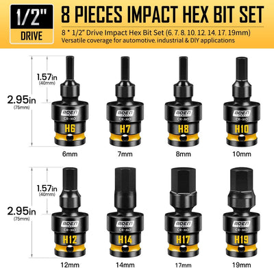 Juego 8 Pzas Brocas Hex 1/2pulg Acero CR-MO