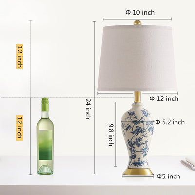 2 Pzas Lámpara Mesa Cerámica Moderna 24pulg Dormitorio