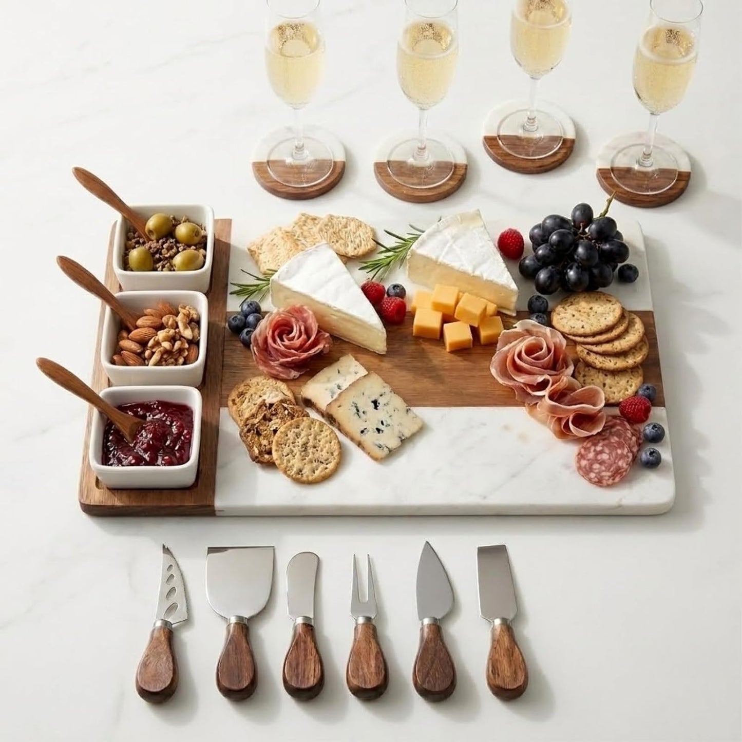 Set Tablas Charcutería y Queso Madera Acacia Bandeja Servir