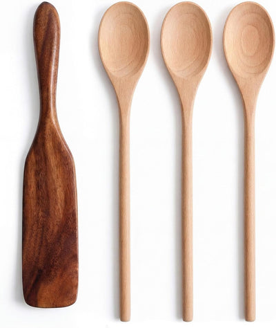 Juego de 4 utensilios de cocina de madera con espátula para pan de levadura y cucharas personalizadas