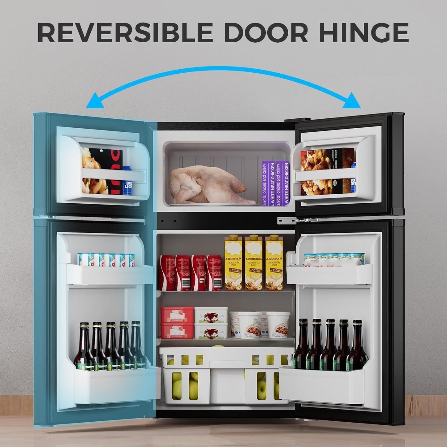 Refrigerador mini doble puerta 3.2pies cúbicos termostato