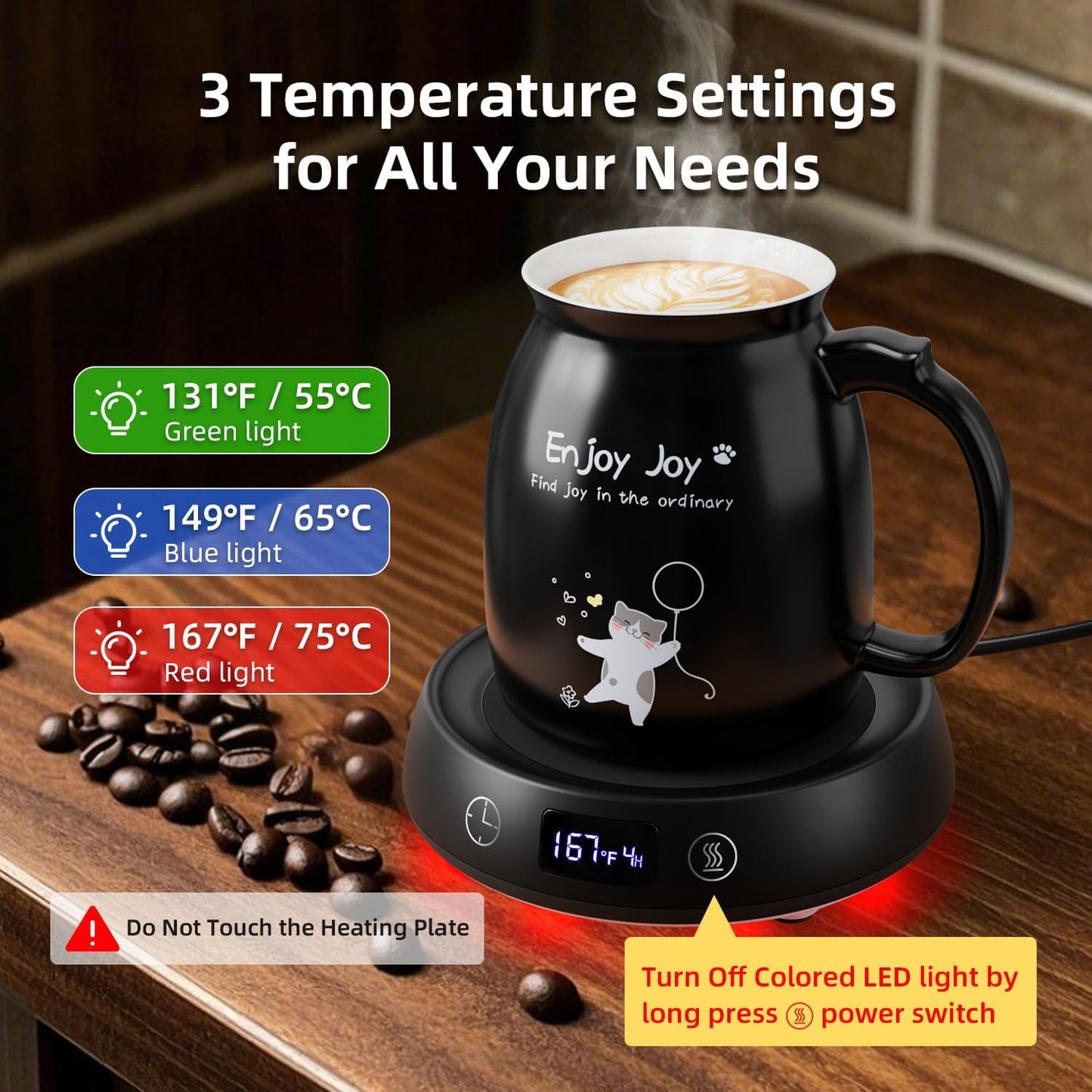 Calentador taza café con set tazas gato 8h autoapagado