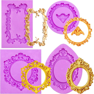 Moldes silicona barroco vintage morado set 4 pzas resina joyas