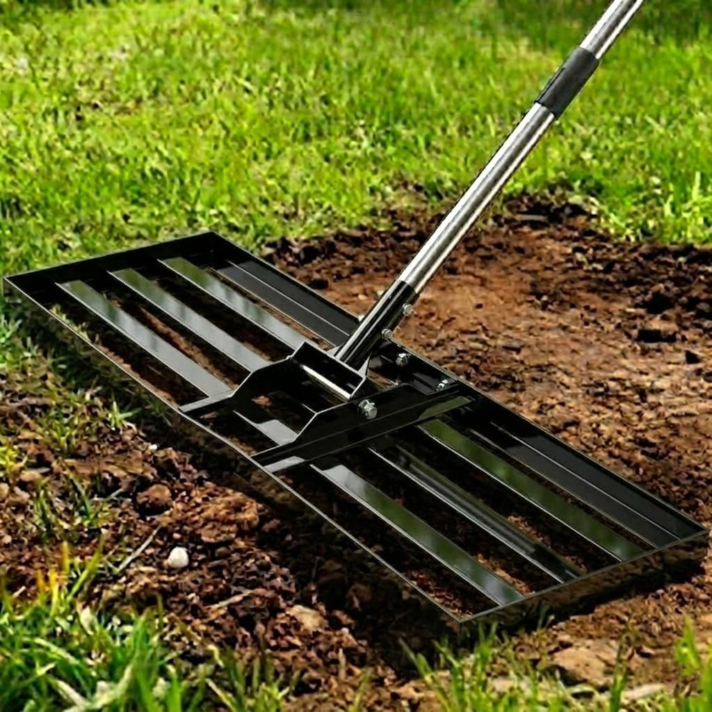 Rastrillo nivelador césped 30x10pulg mango acero inox