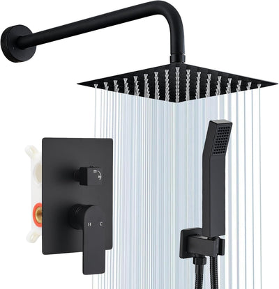 Juego grifo ducha negro mate interruptor desviador rociador 8pulg