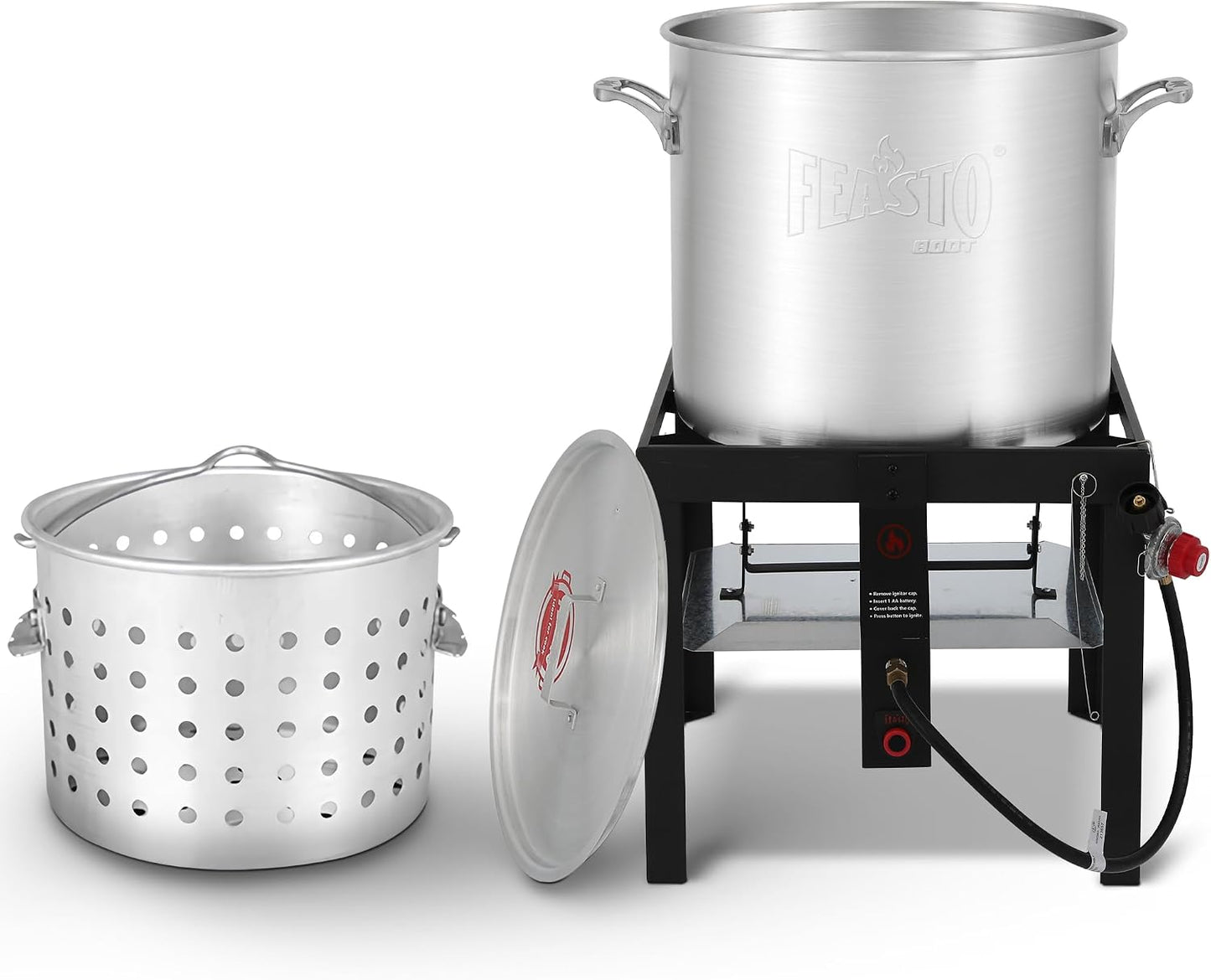 Olla hervir mariscos 100qt aluminio con canasta y quemador