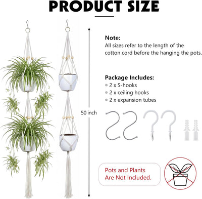 Colgador macramé 50pulg para plantas con ganchos