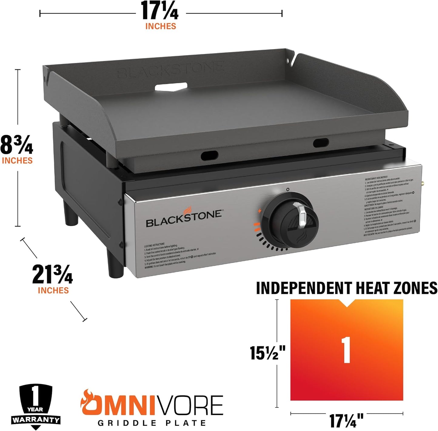 Plancha mesa 17pulg acero inox placa frontal negro