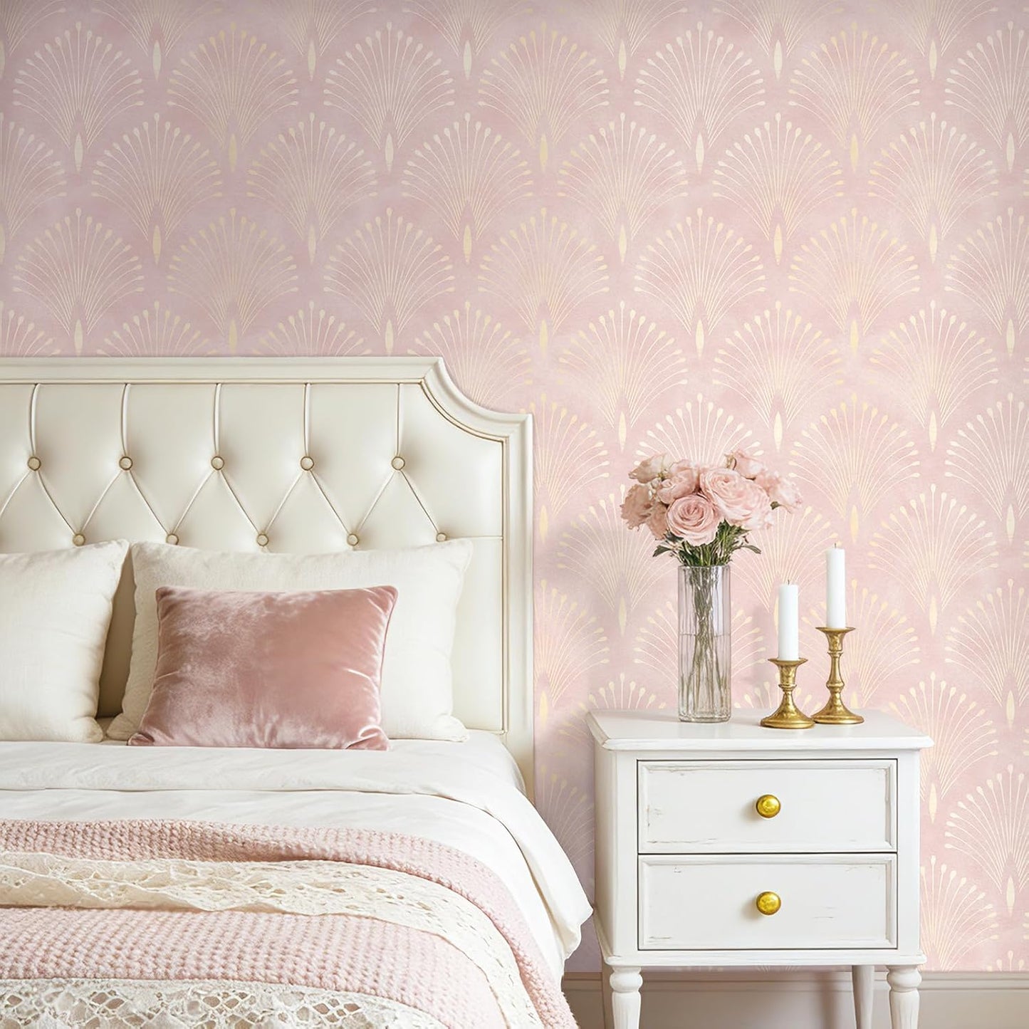 Papel tapiz Art Deco rosa geométrico despegable y pegable