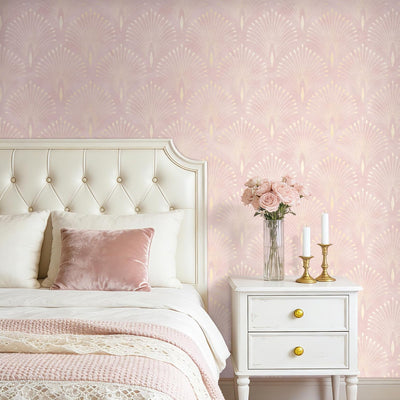 Papel tapiz Art Deco rosa geométrico despegable y pegable