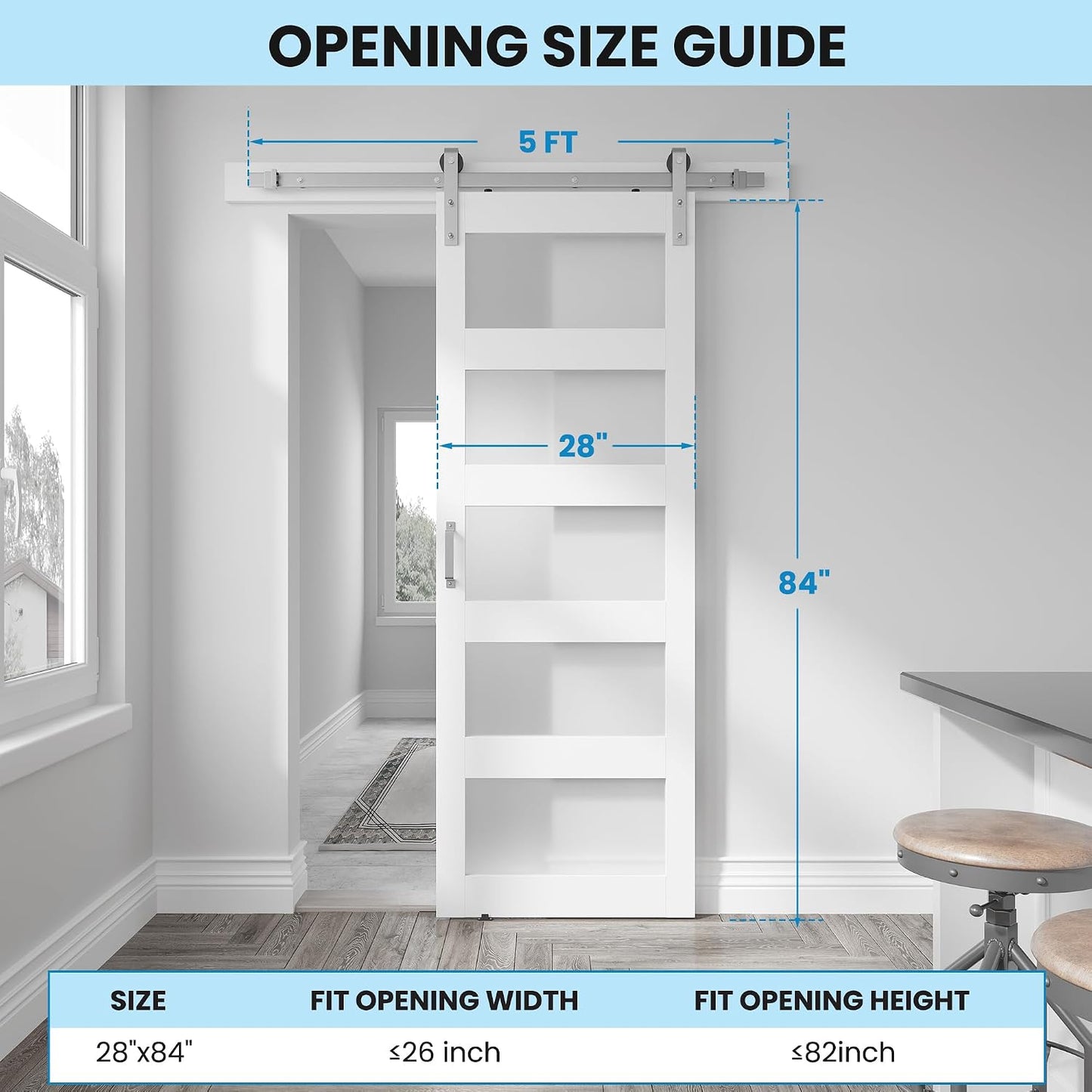 Puerta granero vidrio 28x84pulg asa níquel cepillado 5ft