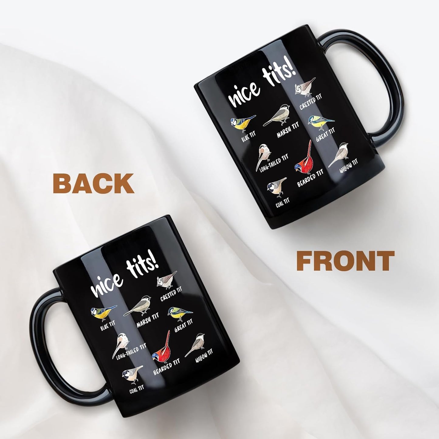 Taza de café con diseño de pájaros divertidos 11 oz negro