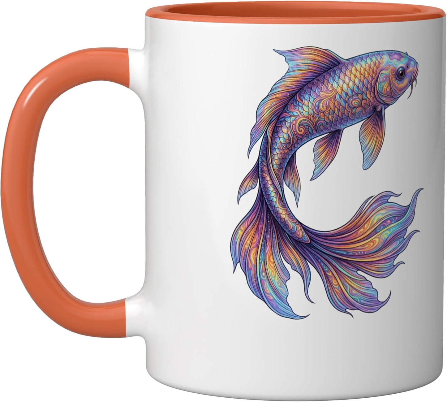 Taza Cerámica Arte Abstracto Peces Koi Naranja/Blanco