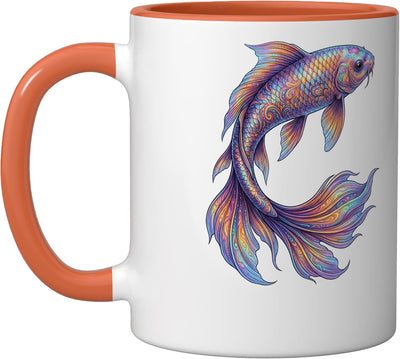 Taza Cerámica Arte Abstracto Peces Koi Naranja/Blanco